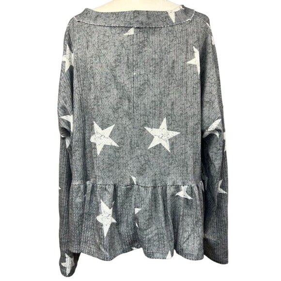 Altar'd State Gray and White Star V-neck Ruffle Bottom‎ Top Size M - Picture 5 of 6